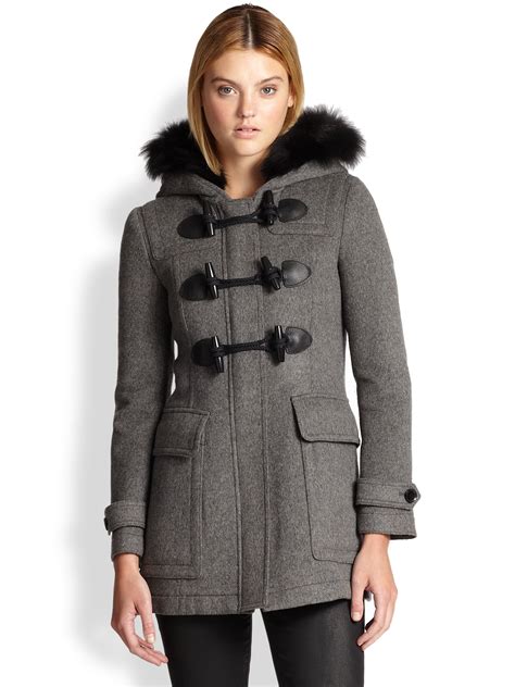 burberry grey toggle coat|More.